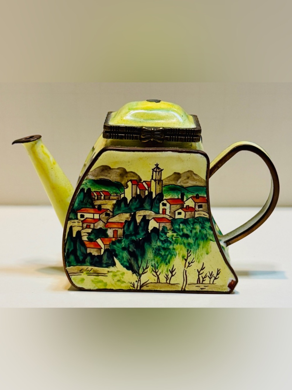 Kelvin Chen Teapot Trinket Box Enamel Hand Painted Signed 2001